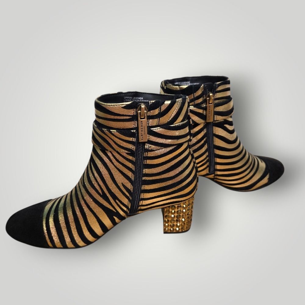 Kurt Geiger Mayfair Zebra Metallic Gold Black Block Heel Ankle Boots Size 35.5 - Picture 5 of 7